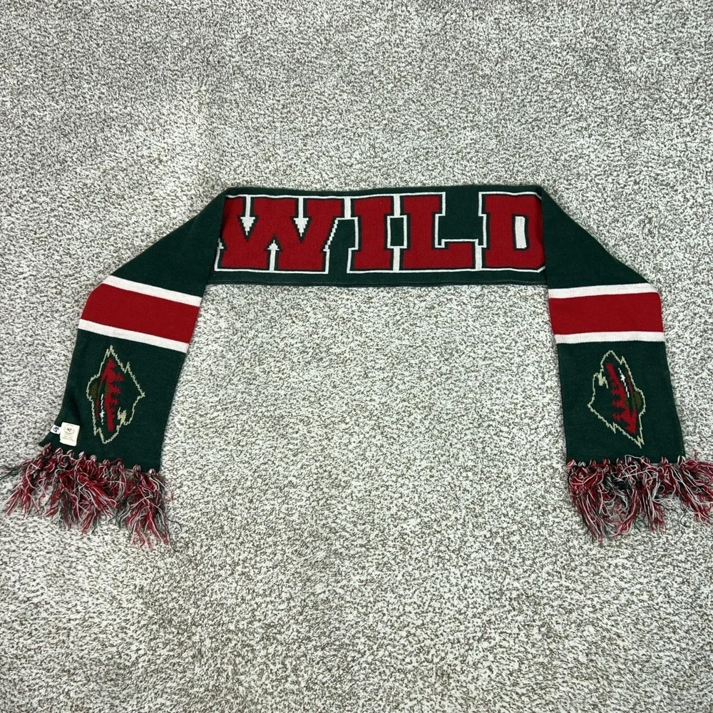 Minnesota Wild Scarf Mens One Size Green NHL Hockey 47 Knit Fringe Winter Logo